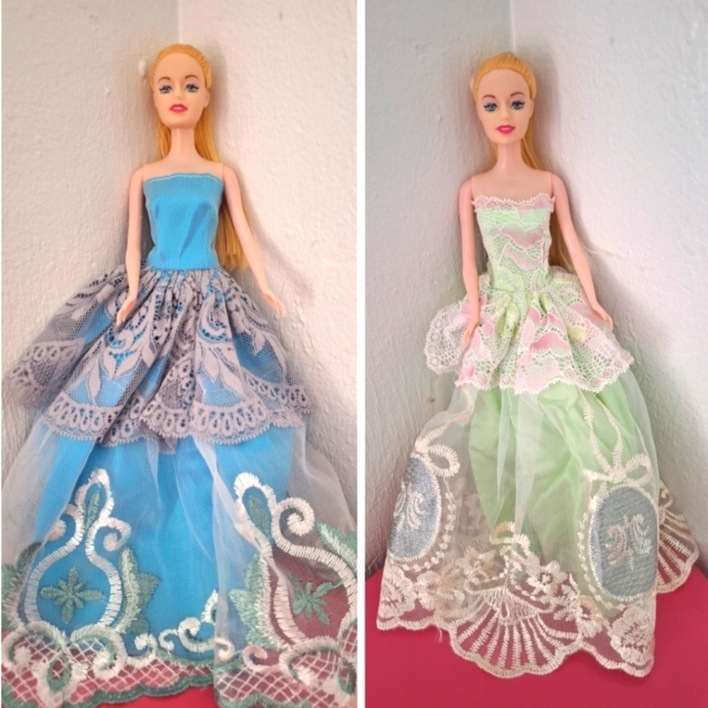 Barbie doll Fashion Dress 10 inch Lot of Two (Green-Blue)
